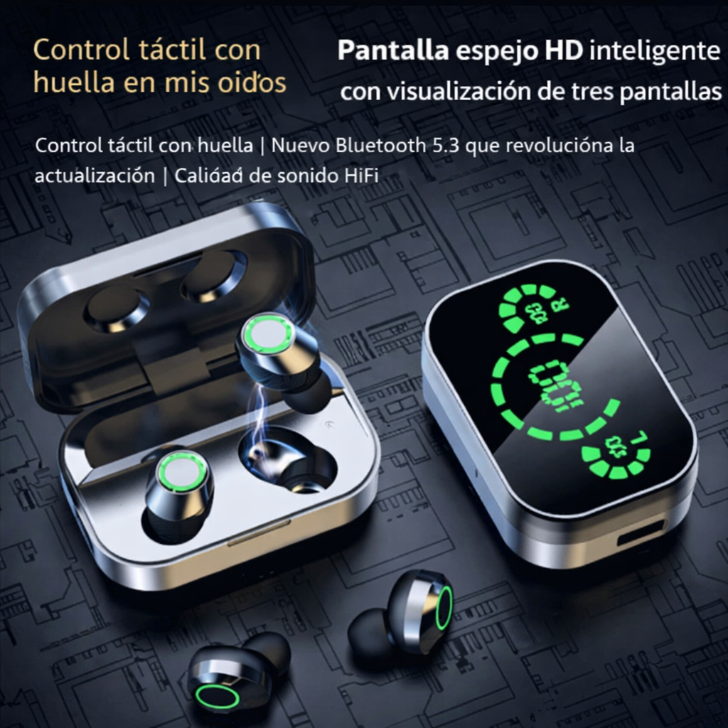 Auriculares Bluetooth Inalámbricos YD03 - Pantalla Digital Inteligente y Luz LED