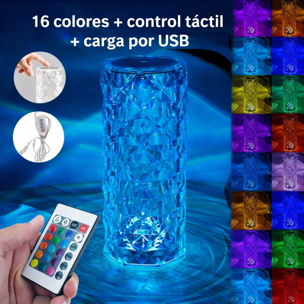 Lampara de mesa Creativa con Cristal y Diamantes - Recargable